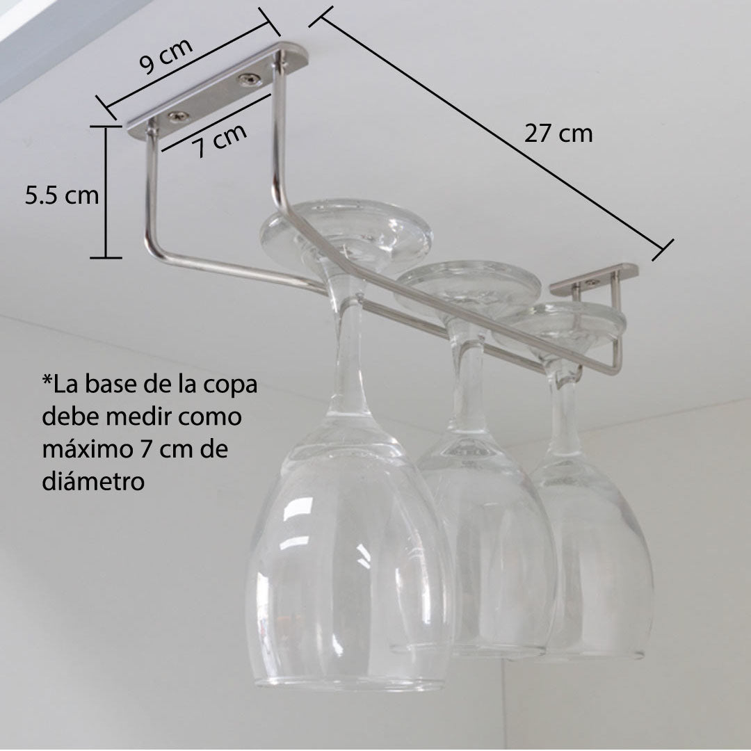 copero de acero instalado con 3 copas en un mueble indicando sus medidas