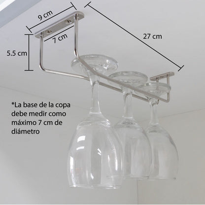 copero de acero instalado con 3 copas en un mueble indicando sus medidas